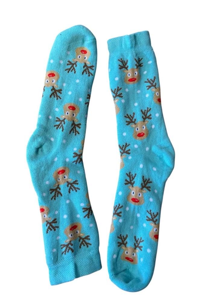 Sosete Craciun dama, Interior tip prosop,Imprimeu cap de ren, Engros